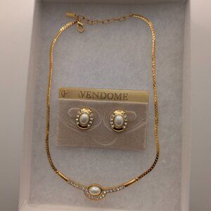 VINTAGE VENDOME Signed Pearl & Crystal Set